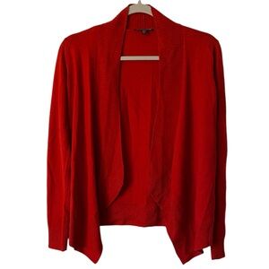 Eileen Fisher Red 100% Merino Wool Open Front Cardigan Size M Petite Med…